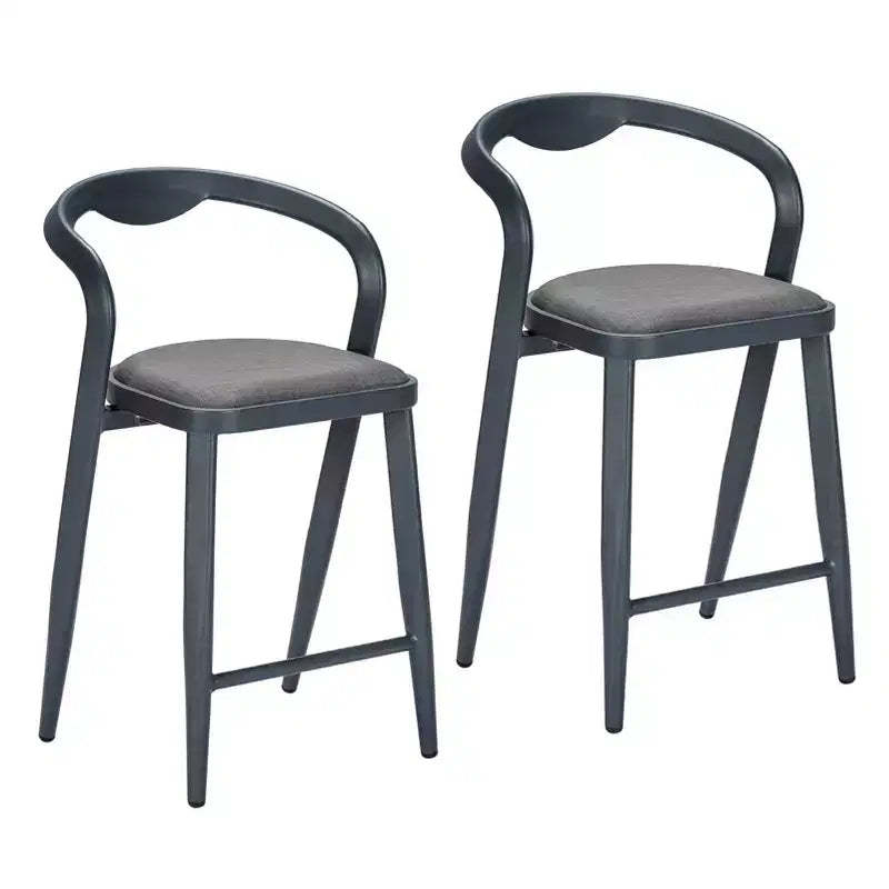 Sunnyfurn Aluminum Minimalist Bar Chair with Backrest - Contemporary Bar Stool Set, 2-Piece Set for Indoor and Outdoor Use, Gray-Blue