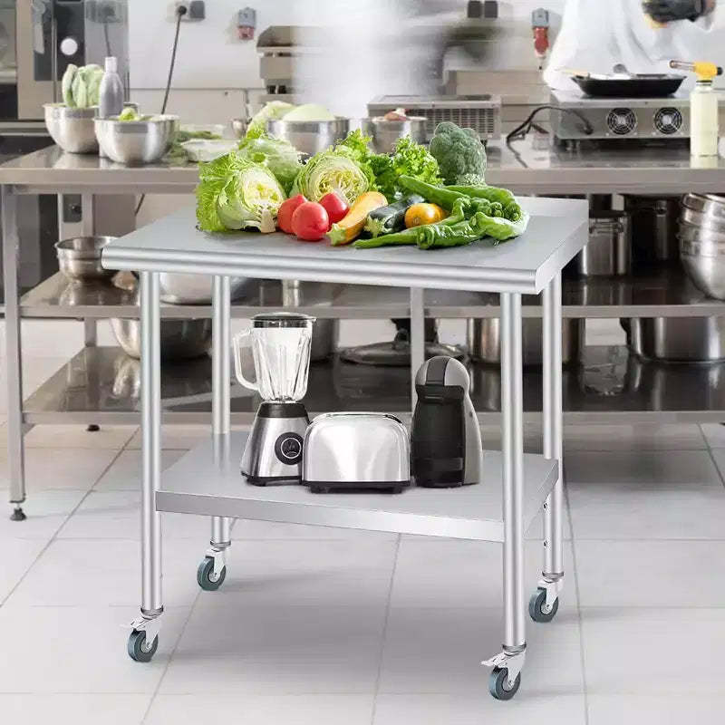 Acekool Stainless Steel Table with Wheels, 60x24in Heavy Duty Prep Workstation, Backsplash & Adjustable Shelf for Kitchen, Restaurant, Office