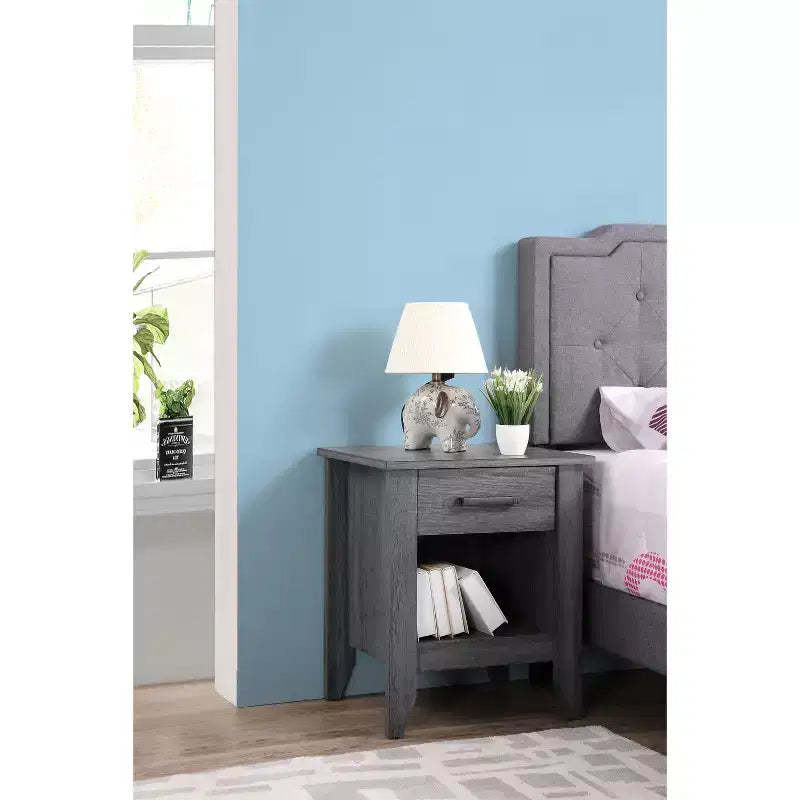 HomeStock Grey Nightstand 24x21x18 Contemporary Compact Bedside Table with Smooth Finish, Storage Space and Sleek Modern Design