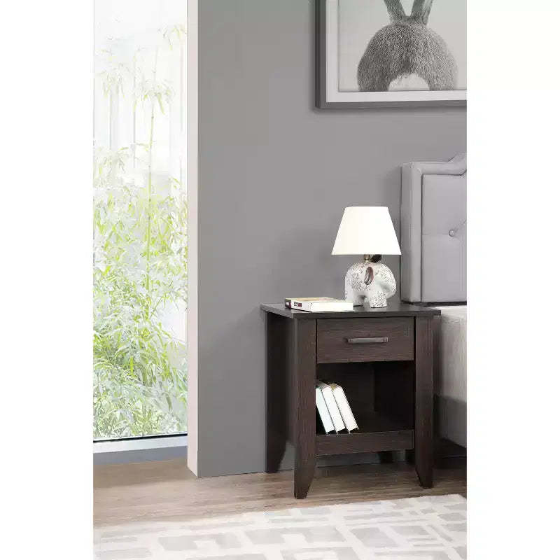 HomeStock 24 in.H x 21 in W Rectangle Brown Finish Single Drawer Cherry Wood Nighstand For Living Room and Bedroom