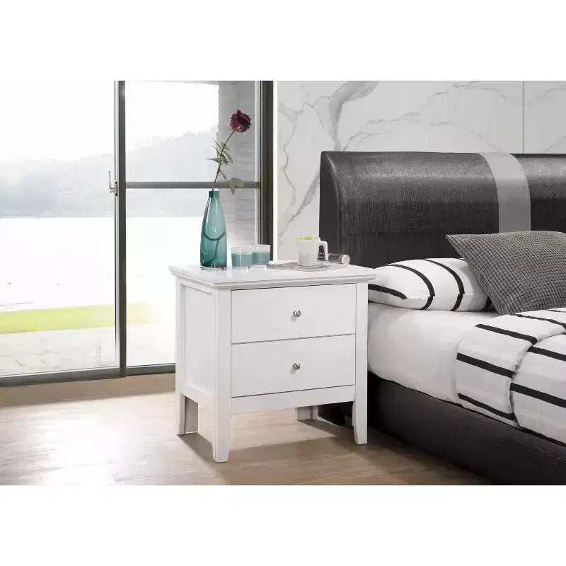 HomeStock 24 in.H x 24 in W Rectangle White Finish 2 Drawers Wood Nighstand For Living Room and Bedroom