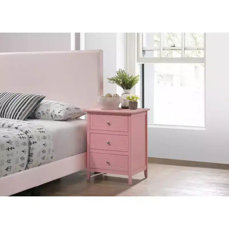 HomeStock Pink Nightstand 25x19x15 Compact Bedside Table with Cheerful Finish, Spacious Top and Playful Accent for Bedroom Decor