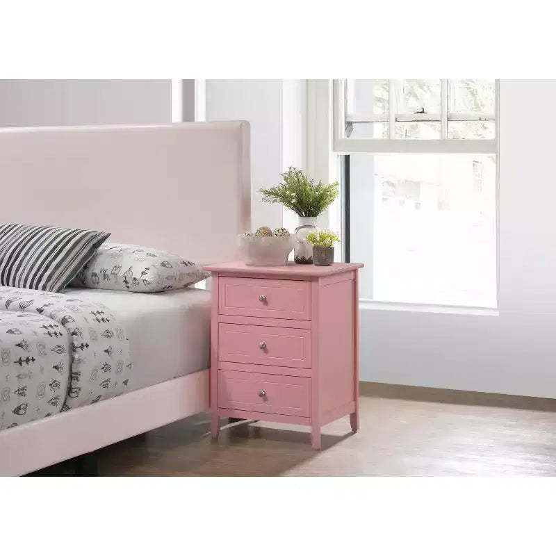 HomeStock Pink Nightstand 25x19x15 Compact Bedside Table with Cheerful Finish, Spacious Top and Playful Accent for Bedroom Decor