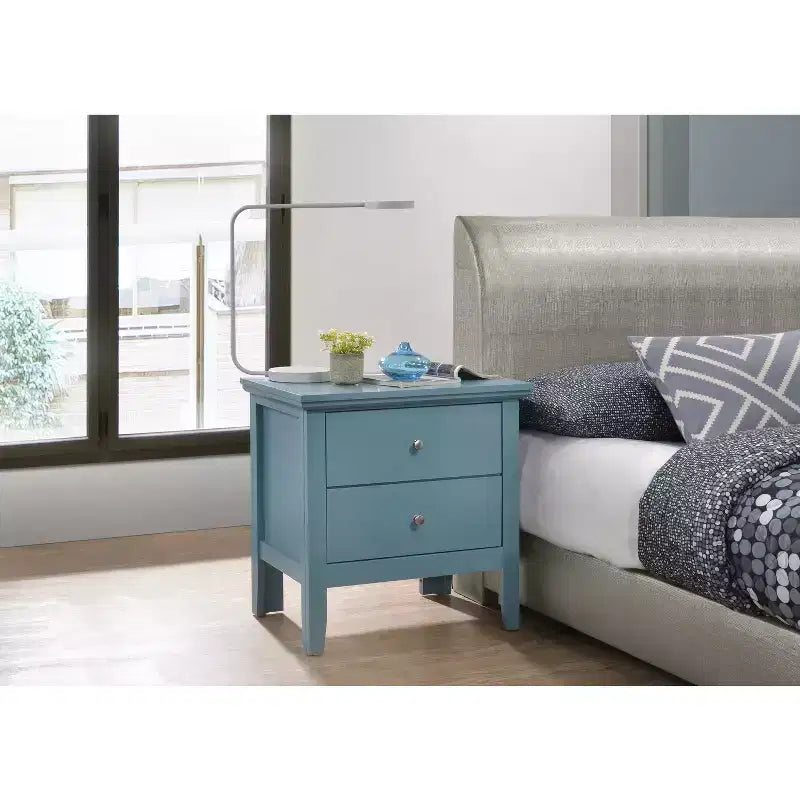 HomeStock Teal Nightstand 24x24x16 with Two Drawers, Vibrant Transitional Bedside Table for Storage and Bedroom Accent Furniture