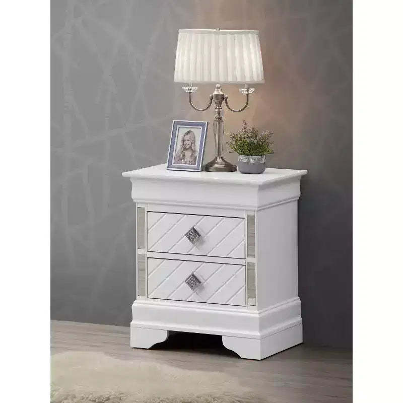 HomeStock 24 in.H x 21 in W Rectangle Silver Finish 2 Drawers Metal Nighstand For Living Room and Bedroom