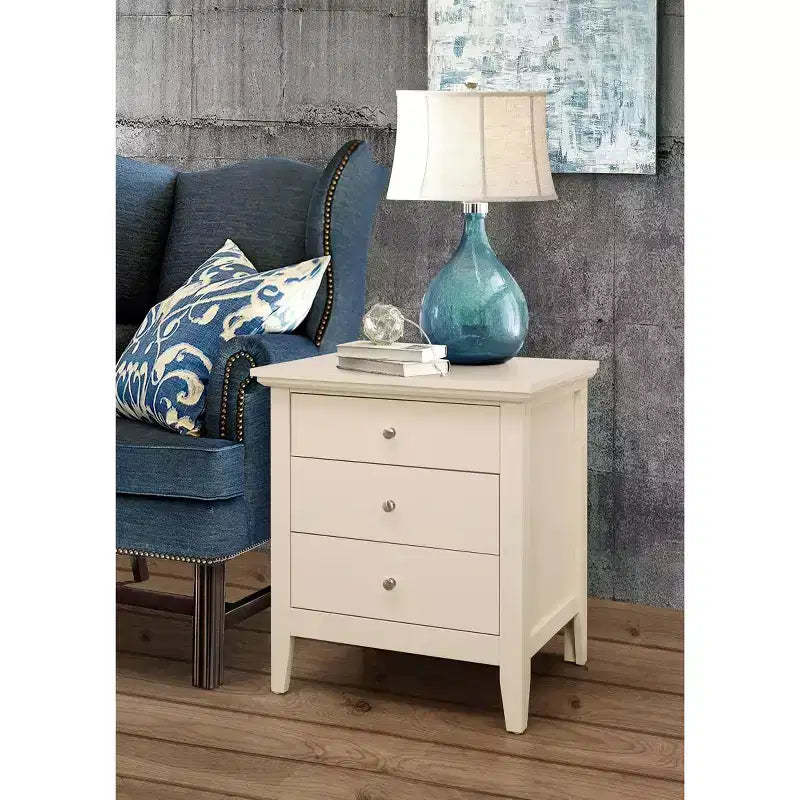HomeStock Beige Nightstand 26x24x18 with Open Shelf and Spacious Top, Casual Bedside Table for Bedroom Storage and Neutral Stylish Finish
