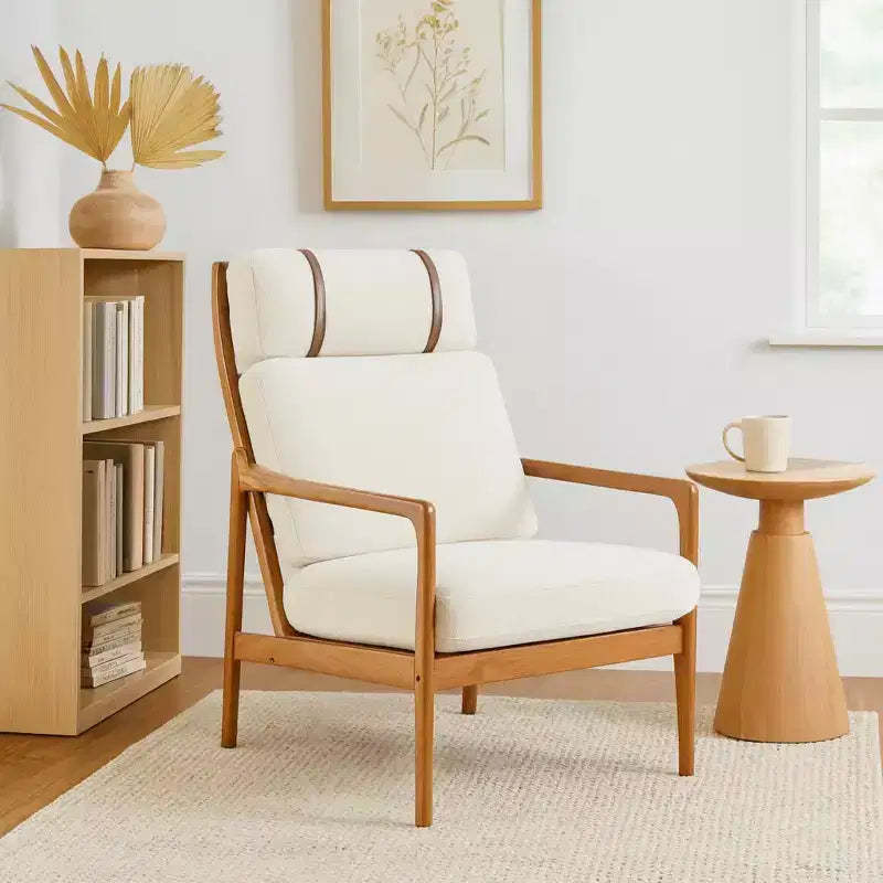Homy Casa Mid-Century Modern Accent Chair with Solid Wood Frame and Padded Cushions, for Living Room or Reading Corner, Beige