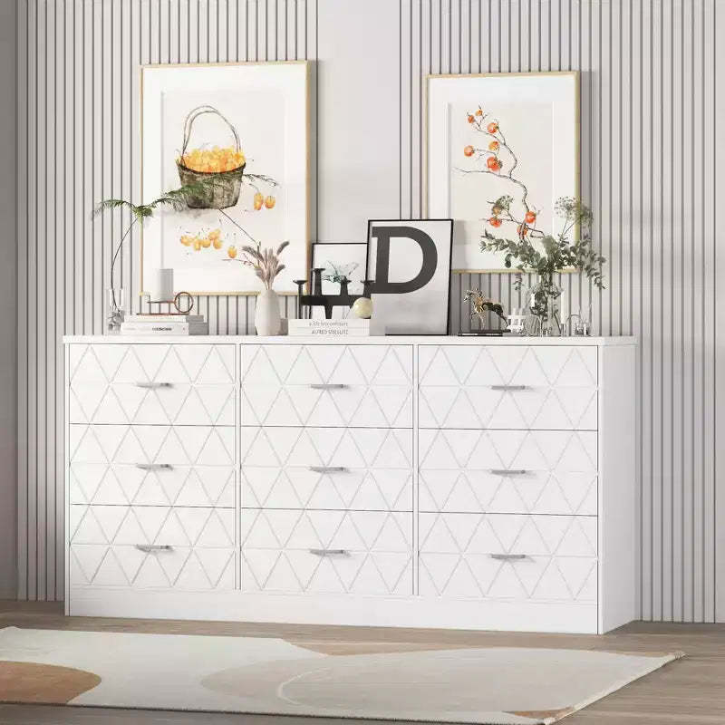 9-Drawer Dresser, Long Dresser for Bedroom, Large Modern Storage, Wood Drawer Organizer with Metal Handles, for Bedroom, Living Room