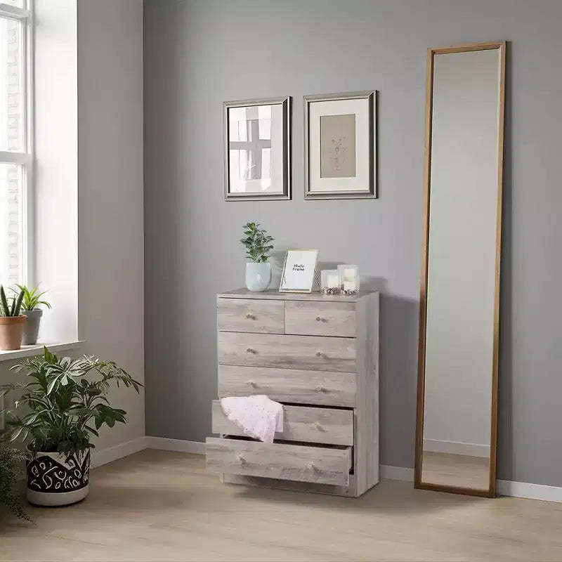 Karl Home 6-Drawer Gray Particle Board 25.98in. W Chest of Drawer