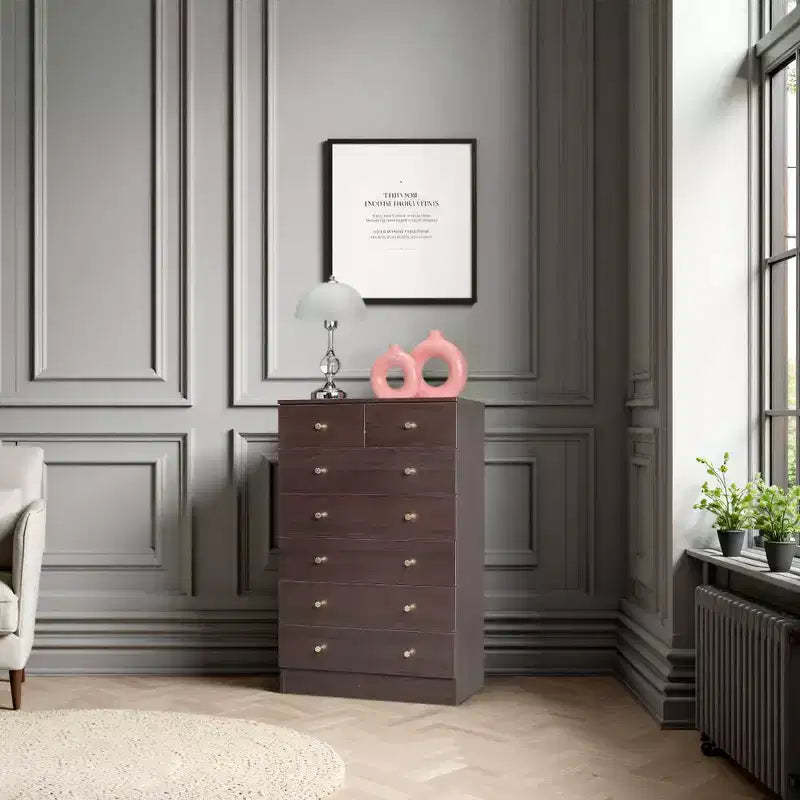 Karl Home 7-Drawer Gray Particle Board 25.98in. W Chest of Drawer