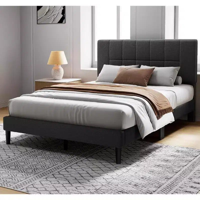Pipishell Twin Bed Frames with 12 Thickened Legs&Fabric Upholstered Headboard,1300 Lbs Strong Weight Capacity, Adjustable Headboard, Easy Assembly