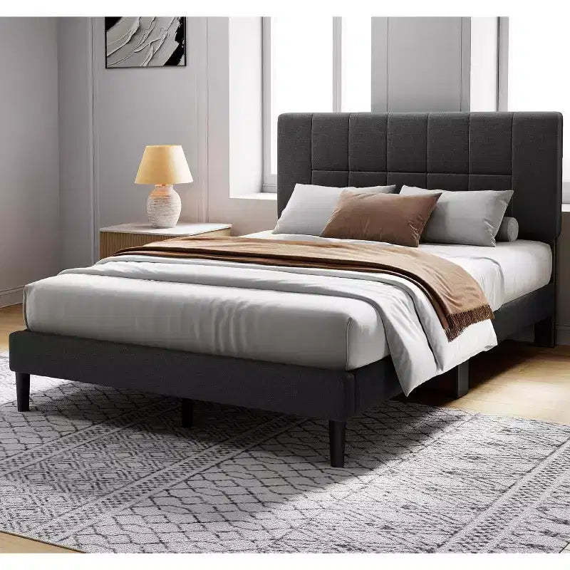 Pipishell Twin Bed Frames with 12 Thickened Legs&Fabric Upholstered Headboard,1300 Lbs Strong Weight Capacity, Adjustable Headboard, Easy Assembly