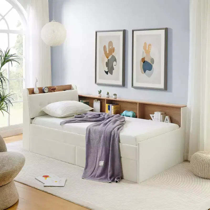 GDFStudio Contemporary Clara Velvet Upholstery Day Bed with Headboard, LED Lights, Wireless Charging