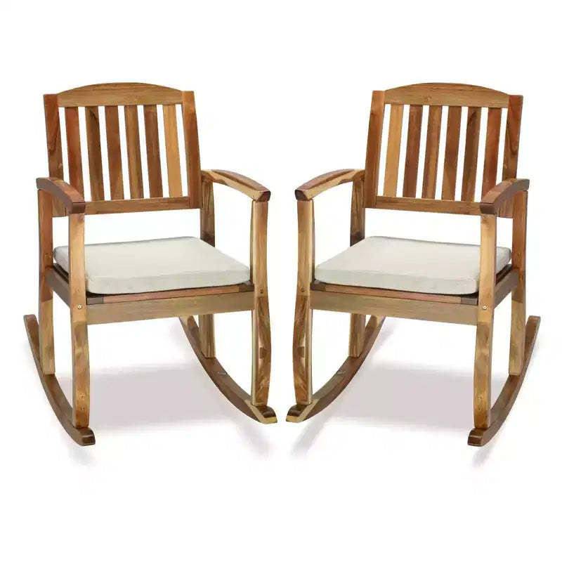 36 in. Acacia Wood Outdoor Rocking Chair with Cushion
