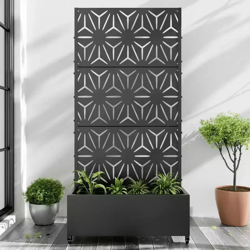 MAYEERTY Planter Box with Trellis Iron Black Star Shape 01 Style 72x47x16in 3-Piece Set