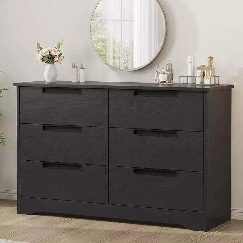 Dresser with 6 Drawer for Bedroom, Storage cabinet Drawers with Handles, Wooden Dresser Organizer for Living Room, Nursery, Hallway,Black