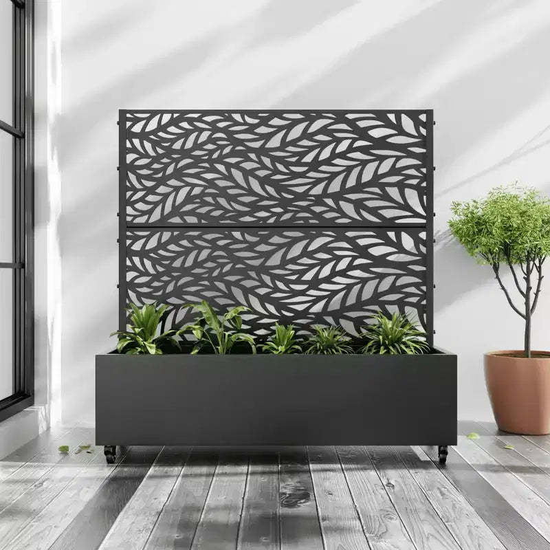 MAYEERTY Planter Box with Trellis Iron Black Louvered Classic Helen Street 01 Combined Style 72x47x16in 3-Piece Set