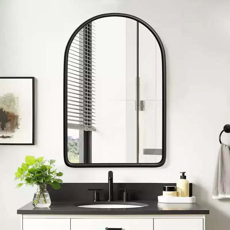 MAYEERTY 24 x 35.8in Modern Arch Bathroom Medicine Cabinets, Metal Framed Wall Mirror with Storage, Black