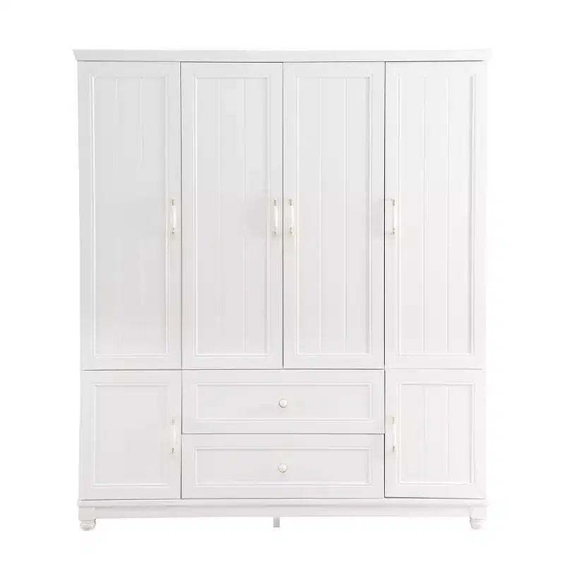 Keloyid Seusar White Wood 61.42 in. Armoire with 2 Drawers, Hanging Rod and Shelves