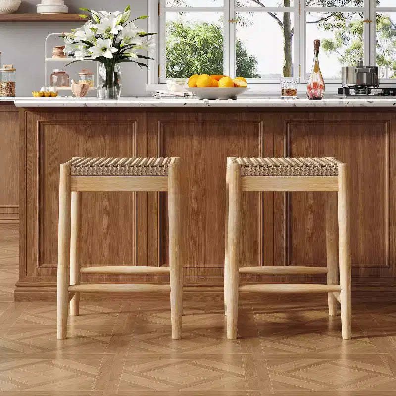 Christopher Knight Home Isabella Boho 25.8 Acacia Wood Backless Counter Stools with Wicker Woven Seat