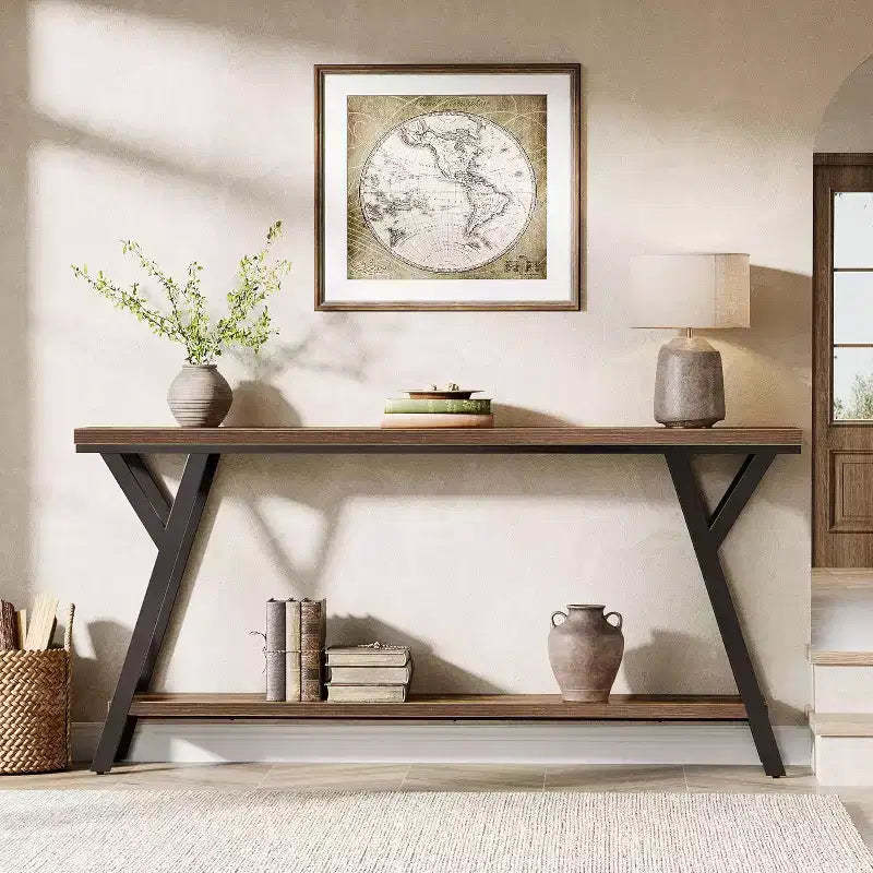 Lantine 70.9-Inch Narrow Long Entryway Console Table, 2-Tier Industrial Sofa Table Behind Couch for Hallway, Living Room, Foyer