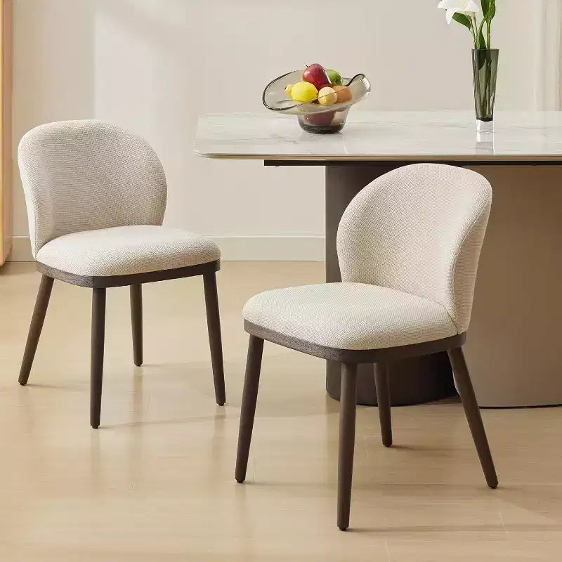 Acekool Set of 8 Space-Smart Dining Chairs - Cream PU Seats w/Walnut Trim, Steel-Reinforced Frame for Large Gatherings