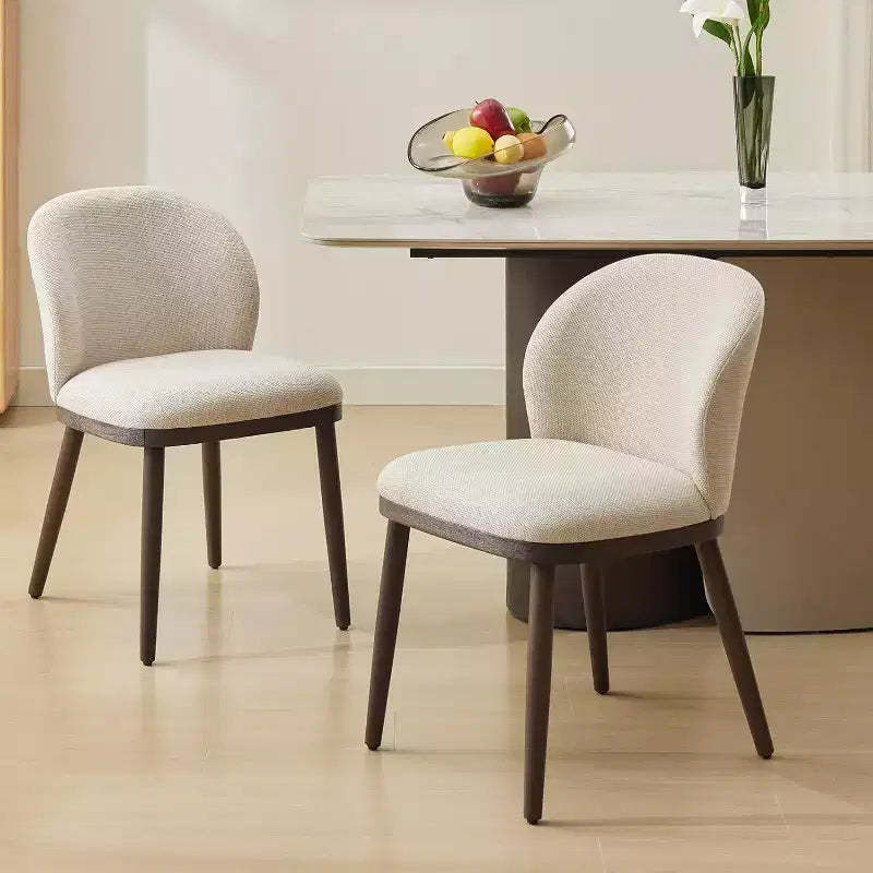 Acekool Set of 8 Space-Smart Dining Chairs - Cream PU Seats w/Walnut Trim, Steel-Reinforced Frame for Large Gatherings