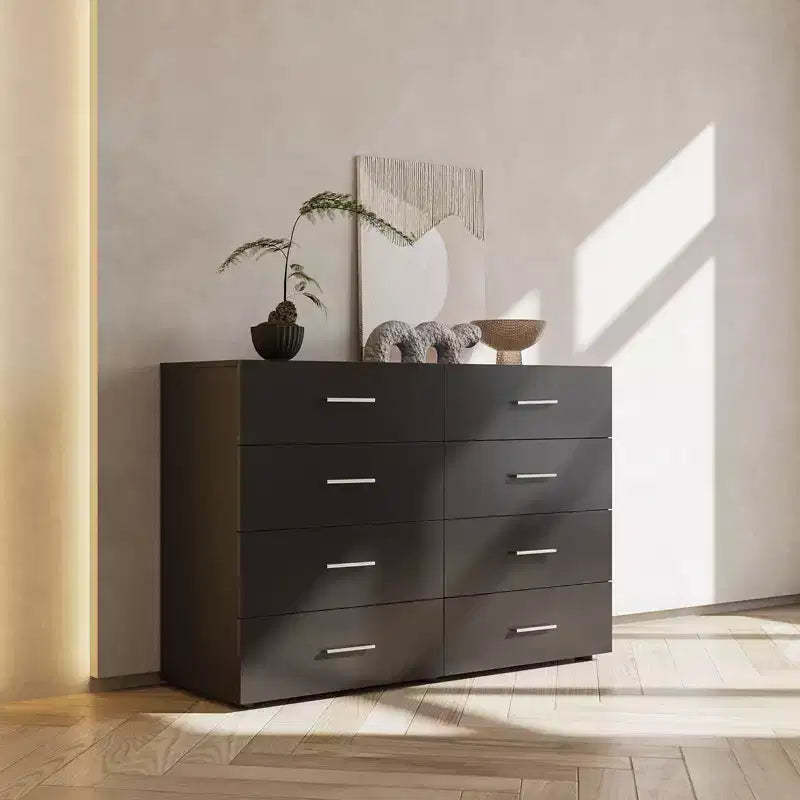Karl Home 8-Drawer Black Particle Board 47.24in. W Chest of Drawer