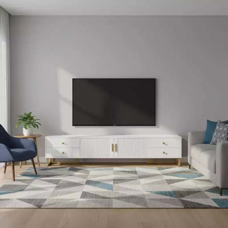 Homy Casa White TV Console with 4 Drawers and Cabinet Storage for Living Room, Fits TVs up to 70 Inch