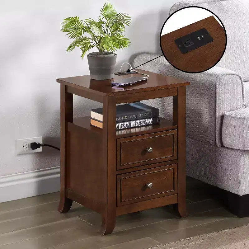 HomeStock 24 in.H Brown Color Rectangle Wood Table Top End Table 1 -piece