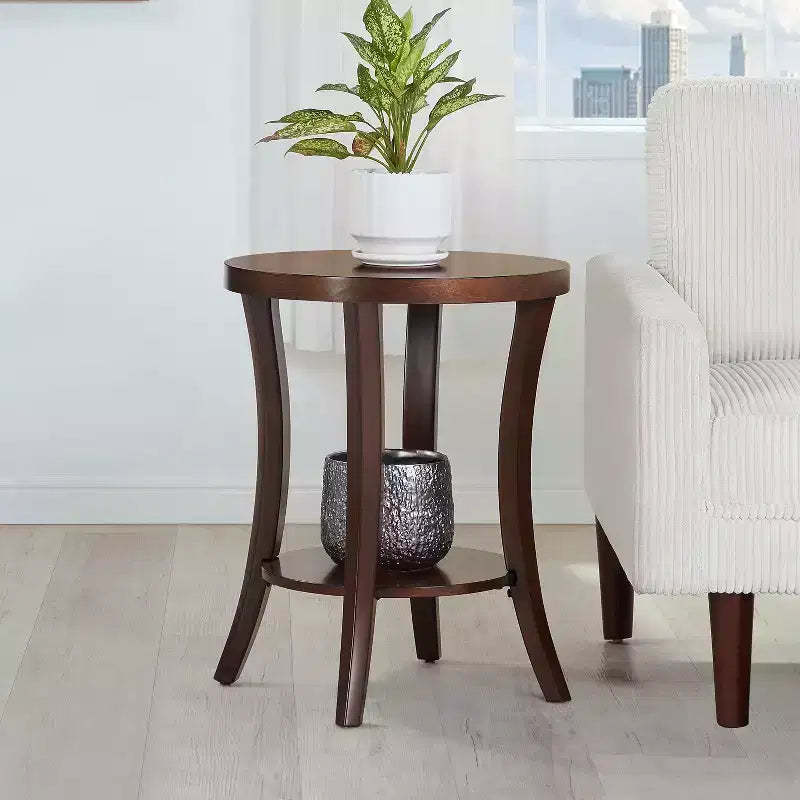 HomeStock 23.25 in.H Brown Color Round Wood Table Top End Table 1 -piece