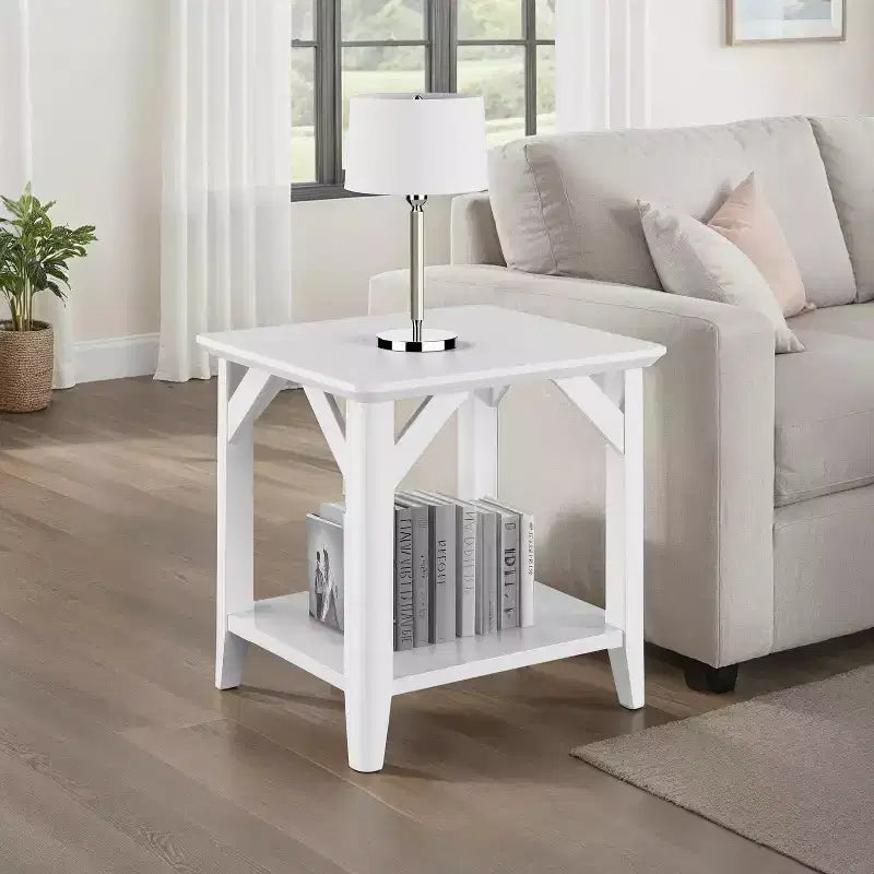 HomeStock 22 in.H White Color Rectangle Wood Table Top End Table 1 -piece