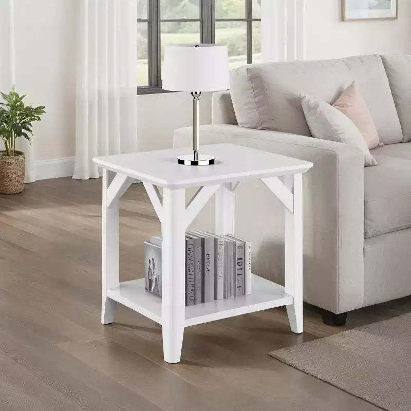 HomeStock 22 in.H White Color Rectangle Wood Table Top End Table 1 -piece