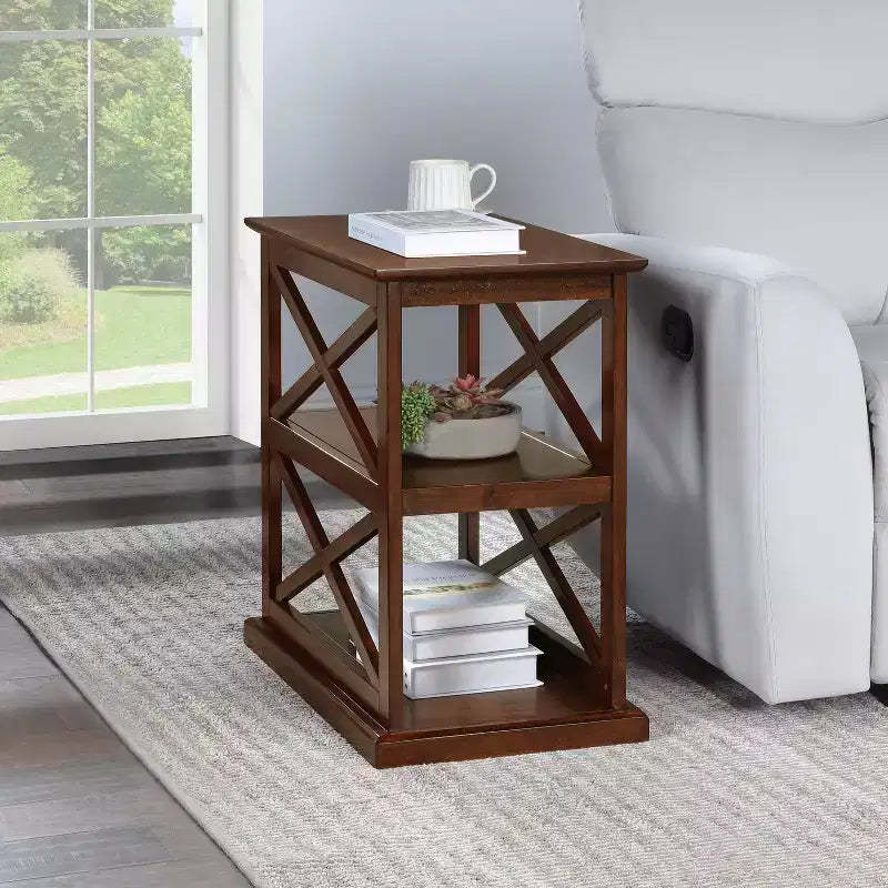 HomeStock 25 in.H Brown Color Rectangle Wood Table Top End Table 1 -piece