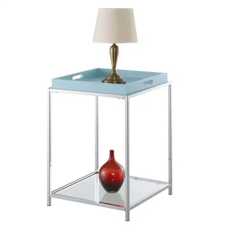 HomeStock 24 in.H Blue Color Rectangle Metal Table Top End Table 1 -piece