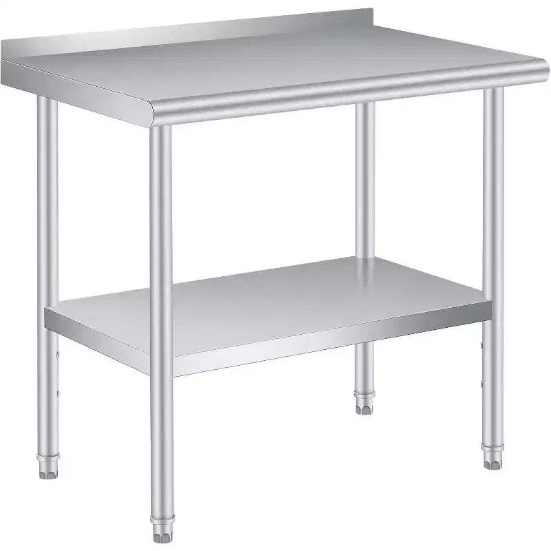 Acekool Stainless Steel Prep Table with Backsplash, 36x24 Heavy Duty Work Table, Adjustable Under Shelf, Commercial Kitchen Restaurant Garage