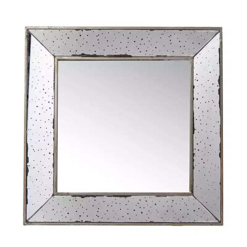 HomeRoots 18 Brown Square Metal Framed Antiqued Glass Accent Mirror