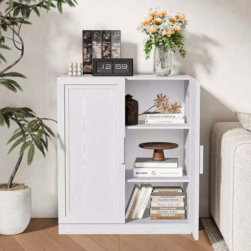 MAYEERTY 31x31x16 Inch White Wood Grain Freestanding Storage Cabinet for Home Bathroom Living Room