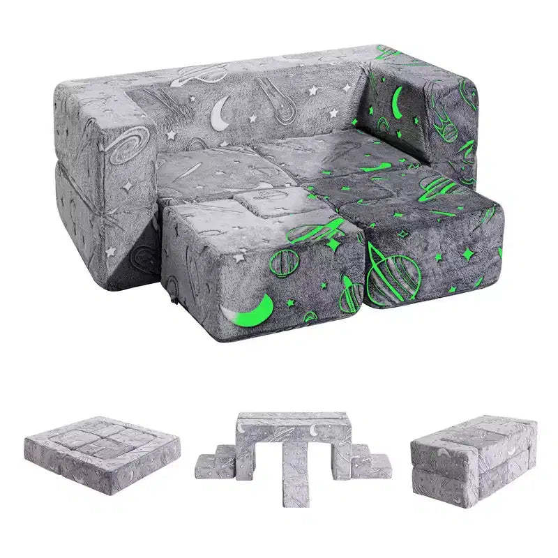 Dyonery 10pcs Modular Kids Sofa  Glow in The Dark, Convertible Toddler Play Couch with Washable Cover