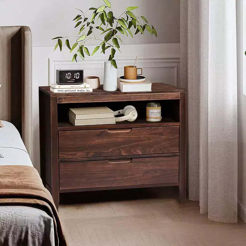 Karl Home 2-Drawer Brown MDF (Medium-Density Fiberboard) 29.53in. W Nightstands
