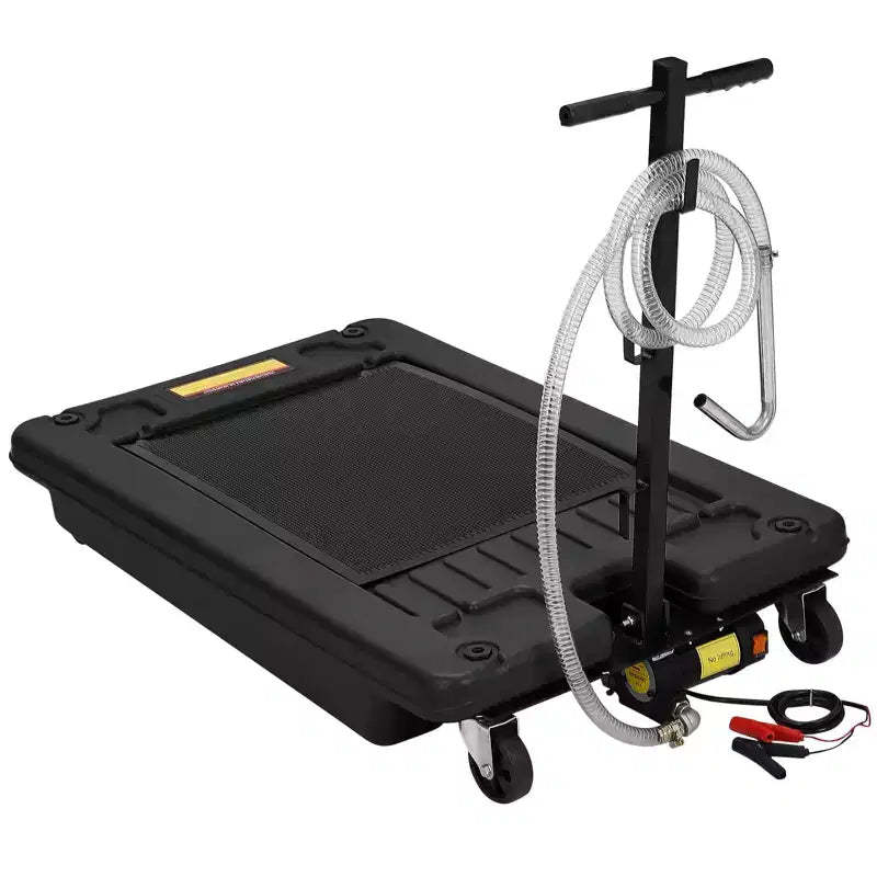 Oil Drain Pan 18 Gallon Tank, Low Profile Large Capacity Oil Change Pan, Foldable Hand, with Pump