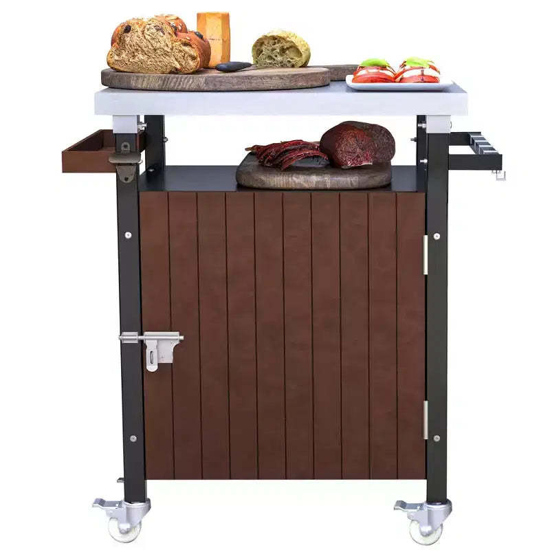 NAYSAYE Bar Serving Cart Outdoor Grill Cart with Stainless Steel Tabletop for Patio Kitchen , Brown, 32.4*18.7*34.7