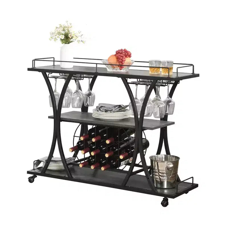 NAYSAYE Bar Serving Cart Stylish Storage Shelves with Wine Rack for Home Kitchen , Black and Gray, 44.09*12.99*33.27