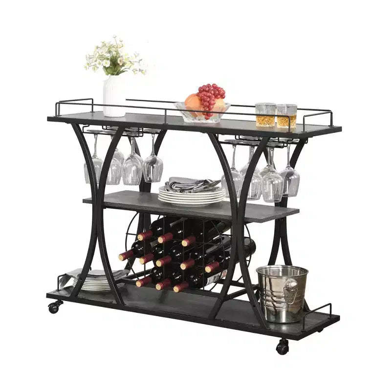NAYSAYE Bar Serving Cart Stylish Storage Shelves with Wine Rack for Home Kitchen , Black and Gray, 44.09*12.99*33.27