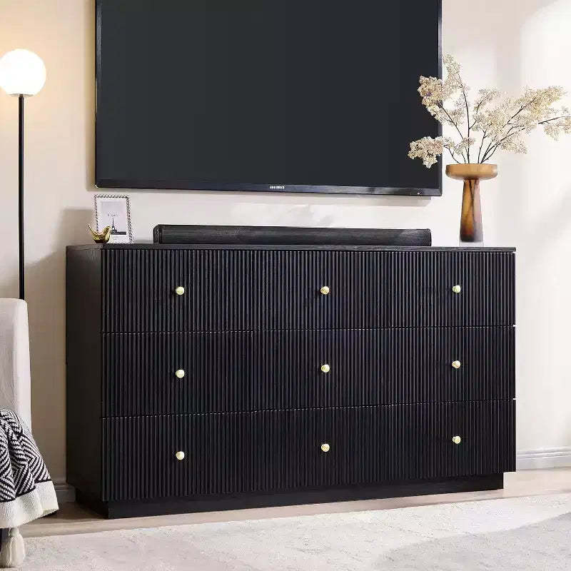 SinCiDo 9 Drawer Fluted Dresser, 55 Wide Wood Chest of Drawers with Deep Storage, Modern Storage Organizer for Bedroom, Living Room