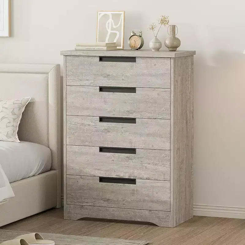 Acekool Modern 5-Drawer Dresser in Gray - Recessed Handles, Spacious Storage for Bedroom Nursery Entryway