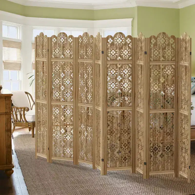 MAYEERTY 12767 in Wood Room Divider Folding Privacy Screen Freestanding Partition for Indoor, 8-Panels, Brown