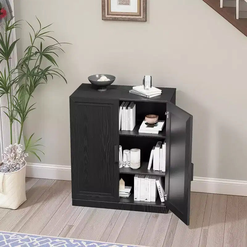 MAYEERTY Freestanding Storage Cabinet Wooden Decorative Cabinets for Home, Office, Small Space, Black, 36*31*16in