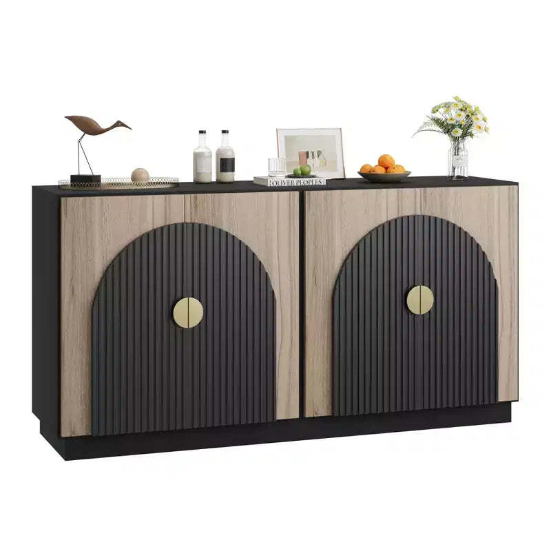 Mid-Century Modern Buffet Cabinet with Fluted Design & Arched Doors, Storage Sideboard for Dining Room, Living Room, Kitchen, Modular Credenza