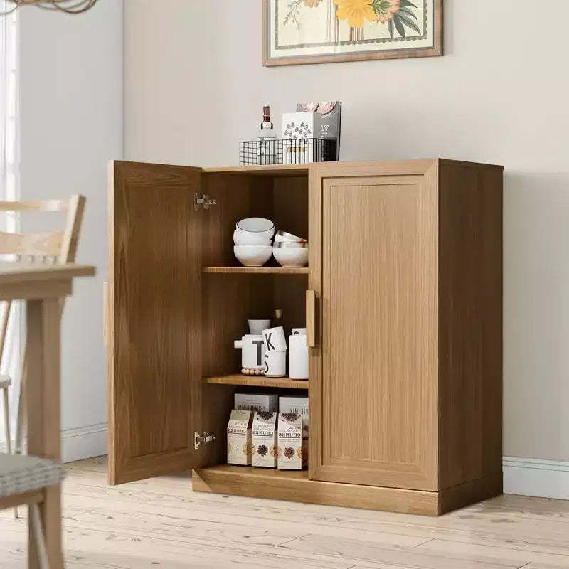 MAYEERTY Freestanding Storage Cabinet Wooden Decorative Cabinets for Home, Office, Small Space, Brown, 36*31*16in